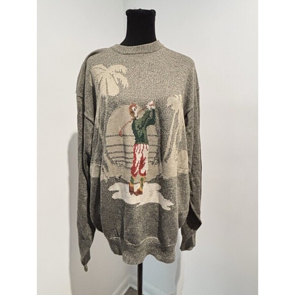 BOBBY JONES Vintage Cotton Hand Intarsia Knit Golf Golfer Crewneck Sweater M’s M - Picture 3 of 5